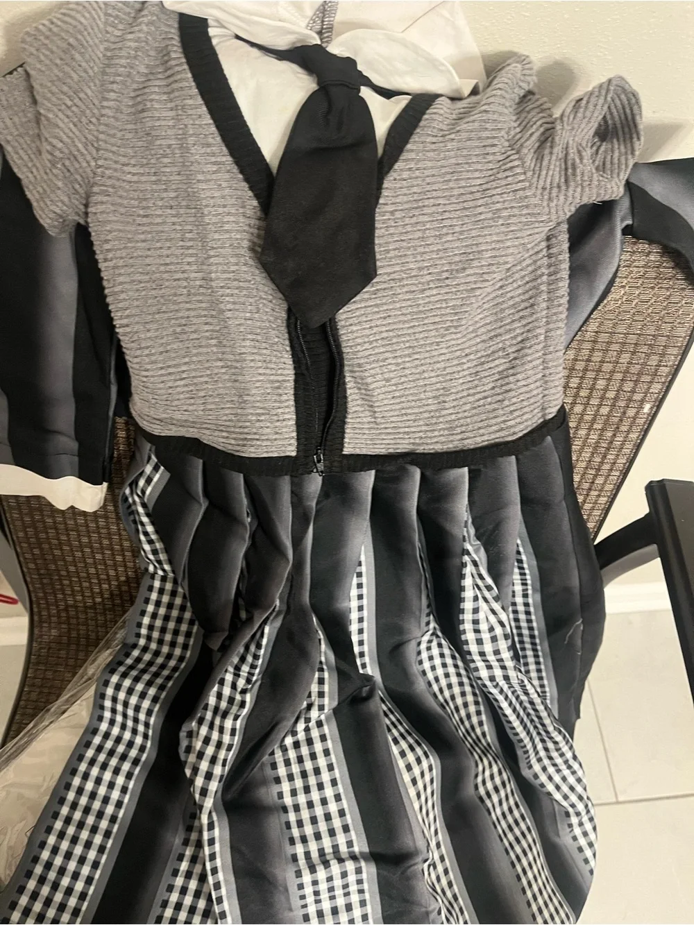 Spirit Girls Black and Gray Striped Wednesday Academy Costume